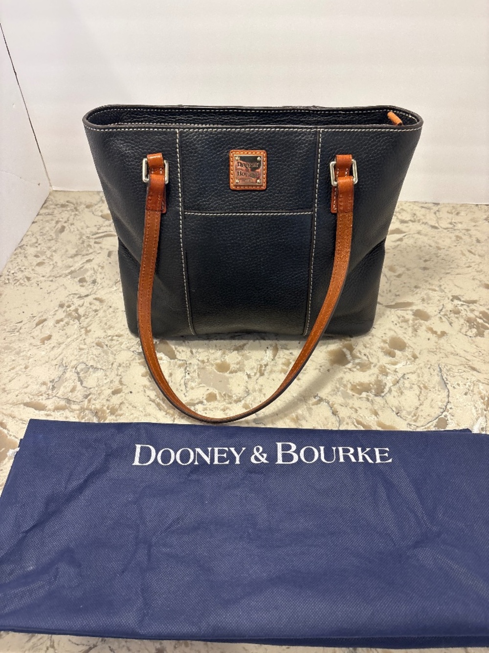 Dooney & Bourke Navy Pebbled Leather Lexington Tote Handbag